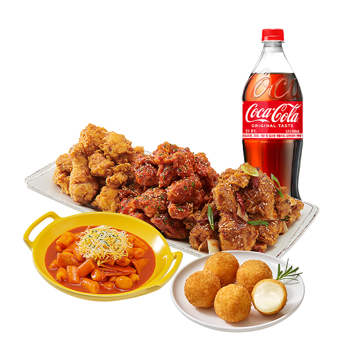 (순살/뼈)노랑3종+떡볶이+오리지널치즈볼+콜라1.25L