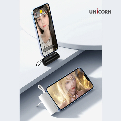 [유니콘] 휴대용 미니 도킹형 5000mAh 보조배터리 아이폰/C타입 겸용 및 거치가능 PD-5000M 이미지