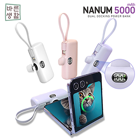 바른생활 나눔5000 듀얼 도킹 일체형 보조배터리 5000mAh 이미지
